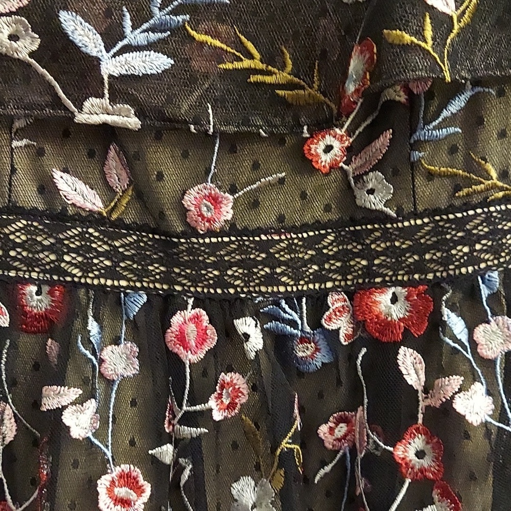 ADRIANNA PAPELL Black Floral Embroidered Tiered Fit Off-the-Shoulder Dress NEW 6 - Picture 5 of 15